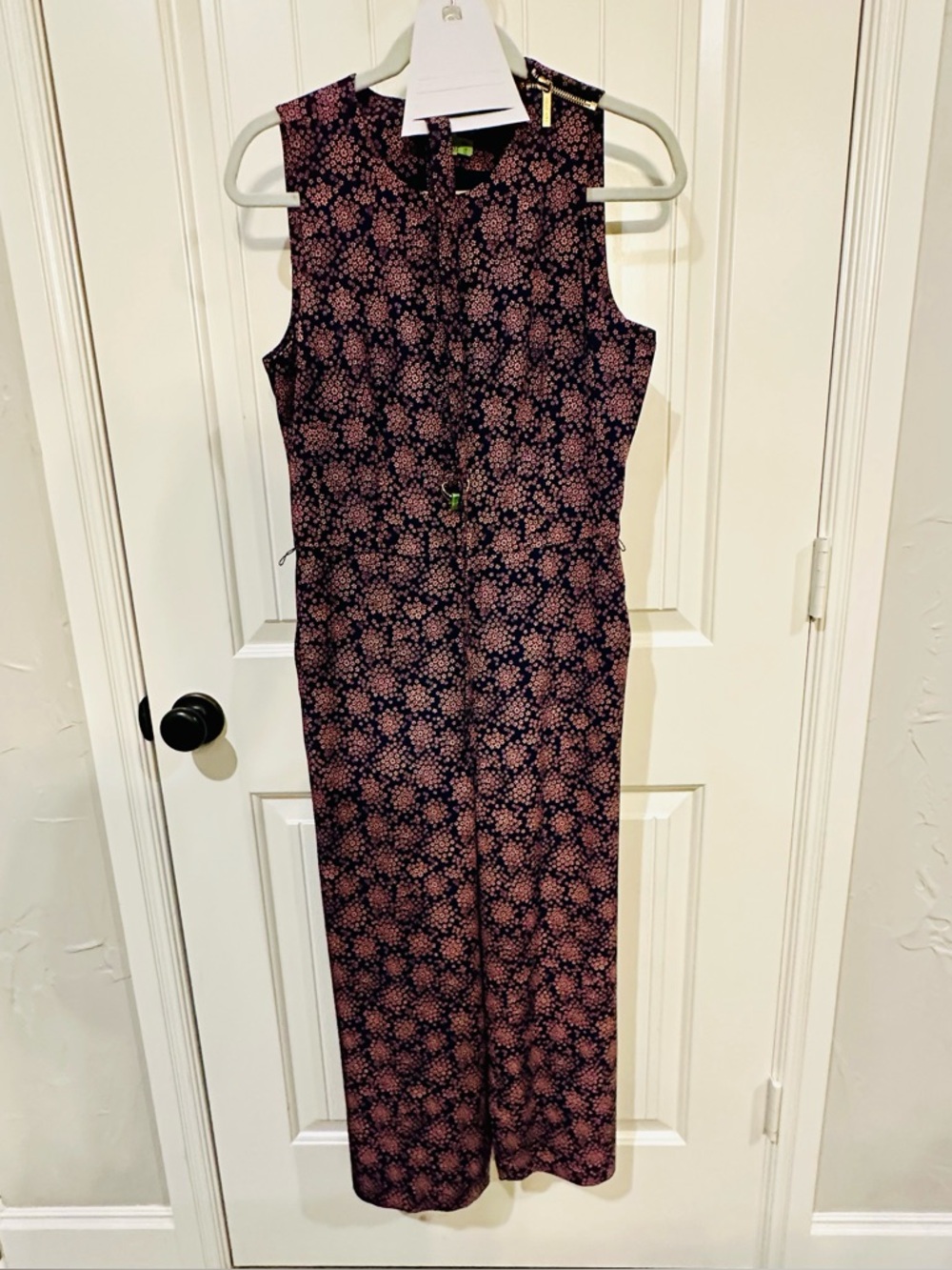 Michael Kors Sleeveless Navy Jumpsuit with Pink Floral Print